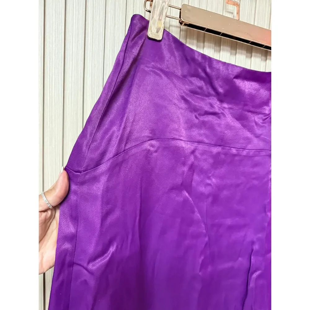 Karen Millen Satin Pleated Woven Midaxi Skirt Purple Size 8 - Picture 9 of 16